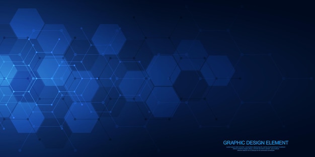 Fond de technologie abstraite et élément de conception avec motif d'hexagones et formes géométriques