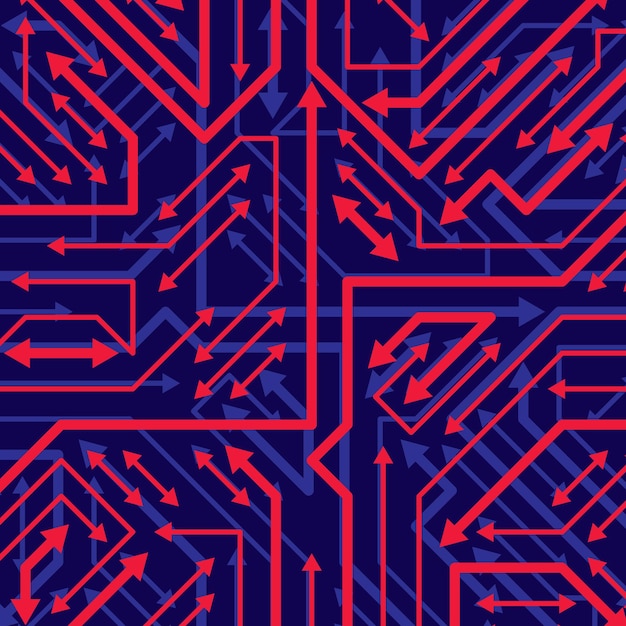 Fond De Technologie Numérique De Vecteur Avec Des éléments De Circuit Imprimé étincelants Et Des Flèches, Texture De Schéma Informatique Néon. Composant De L'appareil, Illustration Abstraite De La Brillance Du Microprocesseur.