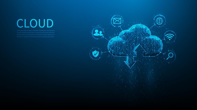 Fond de technologie de sécurité informatique en nuage. stockage de données de réseau d'entreprise en ligne.