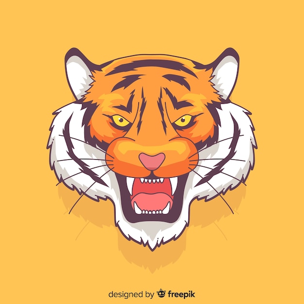 Vecteur fond de tigre rugissant dessiné à la main