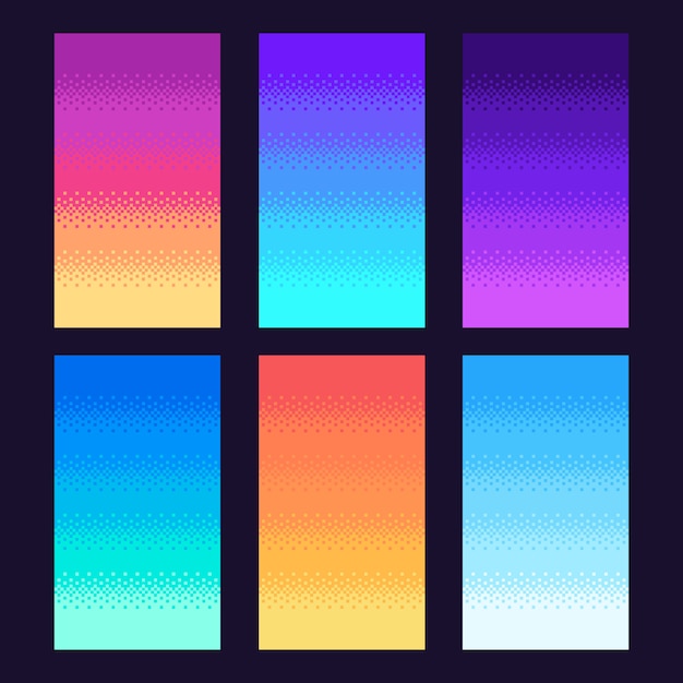 Fond de tramage des pixels. Ancien gradient de pixel art de jeu vidéo rétro, jeux d'arcade rétro 8 bits ciel illustration set