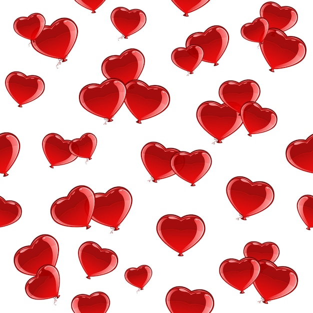 Fond transparent avec des ballons rouges de la Saint-Valentin en forme de coeur, illustration.