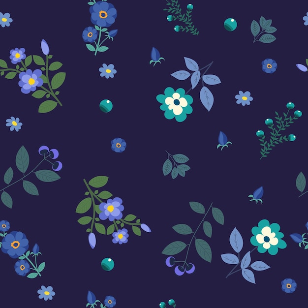 Vecteur fond transparent bleu floral au design plat