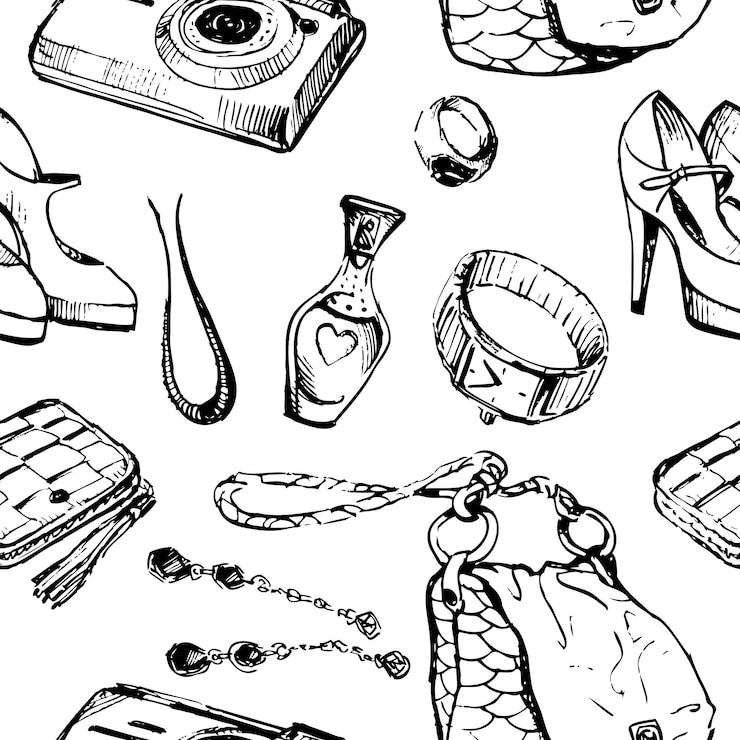 Vecteur fond transparent de croquis diverses choses féminines