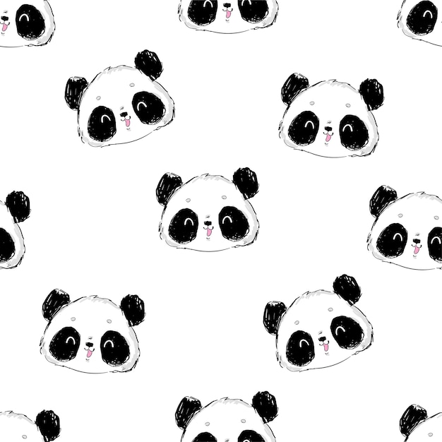 Vecteur fond transparent dessiné main avec panda mignon