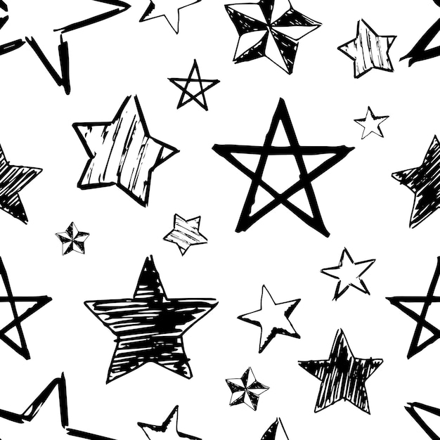 Fond transparent d'étoiles de doodle. Étoiles dessinées à la main noire sur fond blanc. Illustration vectorielle