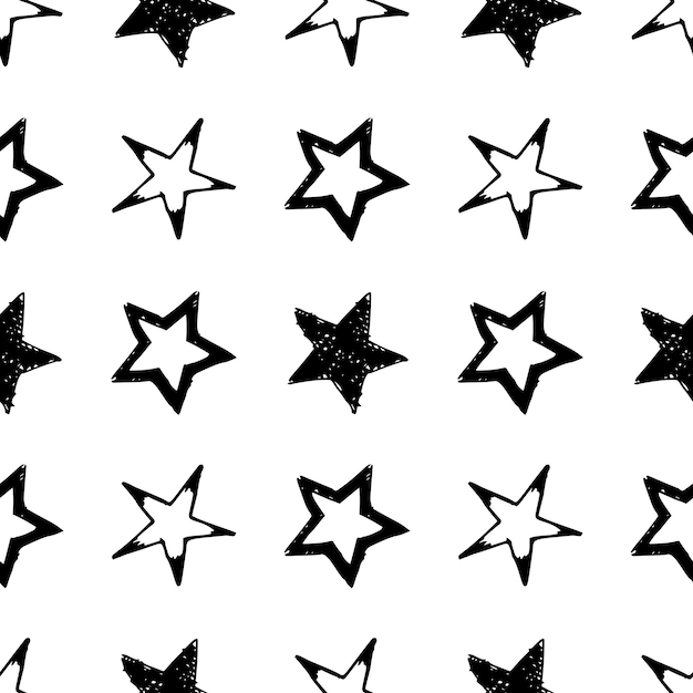 Fond Transparent D'étoiles De Doodle. étoiles Dessinées à La Main Noire Sur Fond Blanc. Illustration Vectorielle