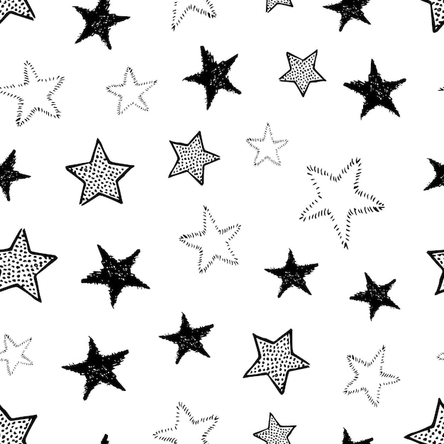 Fond transparent d'étoiles de doodle Étoiles dessinées à la main noire sur fond blanc Illustration vectorielle