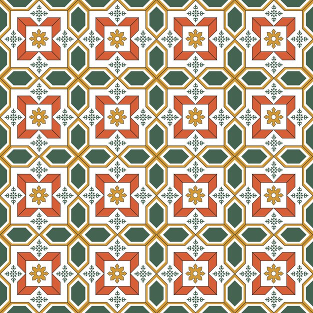 Vecteur fond transparent, motif de géométrie vintage croix carré vert fleur orange.