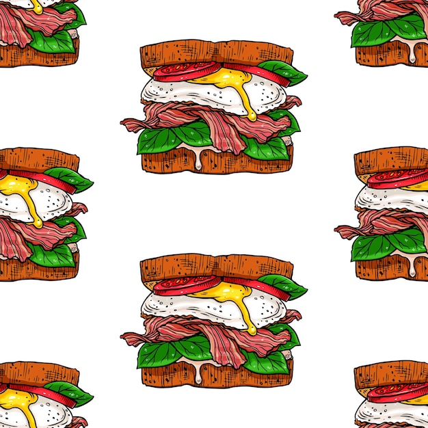 Fond Transparent De Sandwichs Appétissants. Illustration Dessinée à La Main