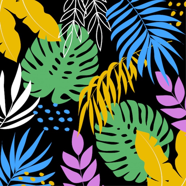 Fond tropical avec des feuilles et des plantes colorées