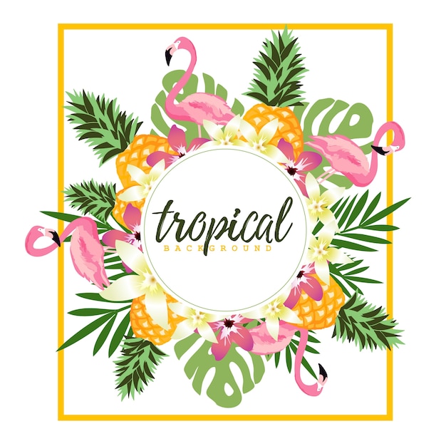 Fond Tropical Avec Des Flamants Roses Et Des Ananas