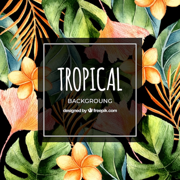 Fond tropical avec des plantes dans un style aquarelle