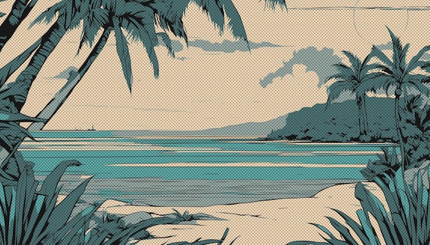 Vecteur fond tropical avec style vectoriel demi-teinte