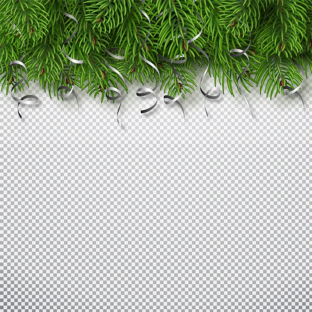 Fond de vacances d'hiver. Frontière avec des branches d'arbres de Noël et serpentine