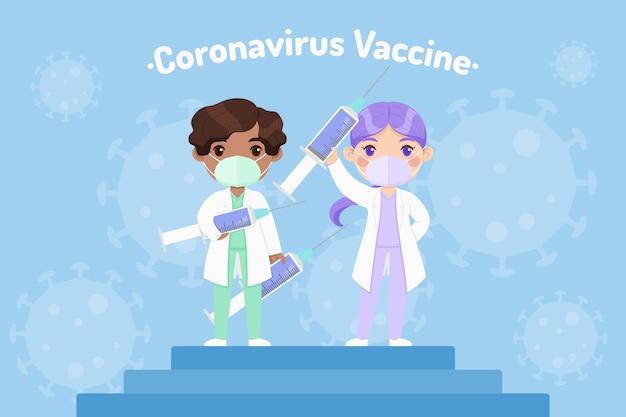 Vecteur fond de vaccin de dessin animé contre le coronavirus