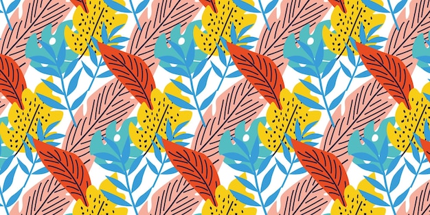 Fond De Vecteur Avec Des Feuilles Tropicales Pour Papier Peint, Textile, Design