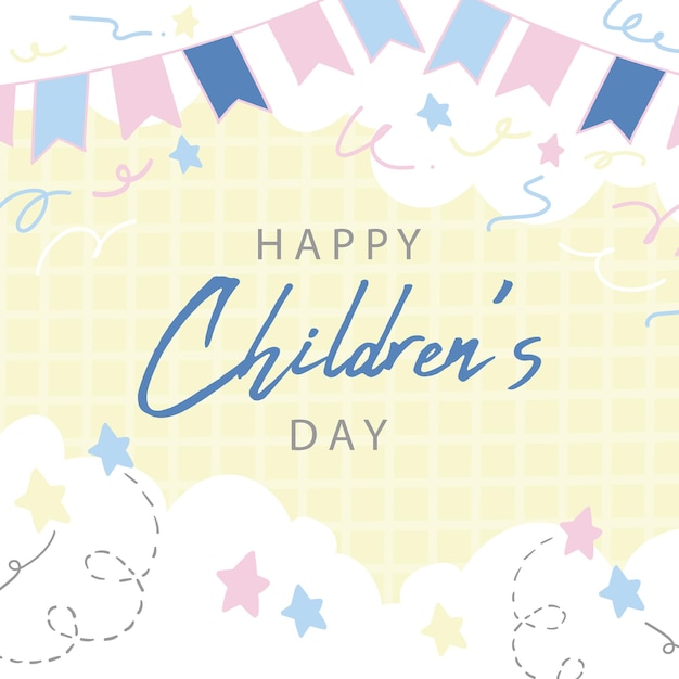 Fond de vecteur de la journée des enfants Nuage avec ballons de titre de la journée des enfants Carte colorée de la journée des enfants heureux