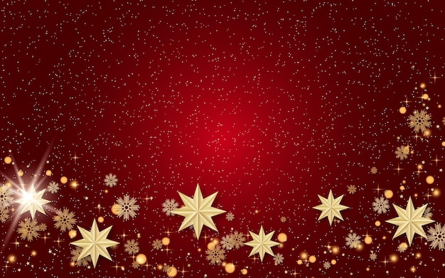 Fond de vecteur de luxe rouge Noël et nouvel an avec des étoiles dorées et des flocons de neige