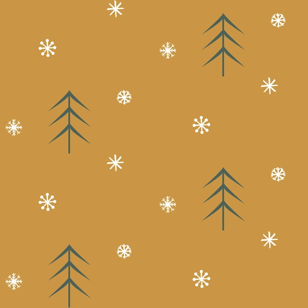 Fond de vecteur de Noël sans couture avec des arbres de Noël et des flocons de neige sur le modèle de nouvel an or