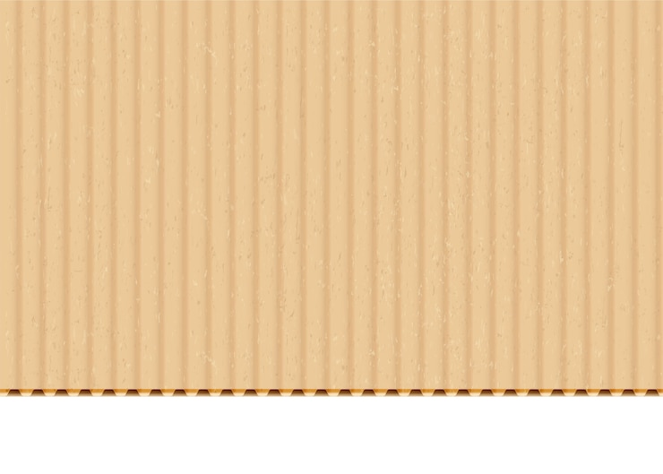 Vecteur fond de vecteur réaliste de feuille ondulée en carton. papier craft avec bord coupé sur fond blanc. carton, texture de surface vierge de matériau de boîte. illustration en carton beige