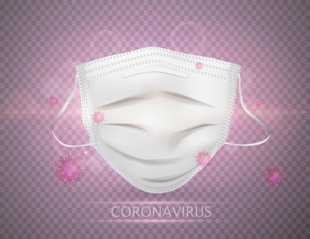 Fond de vecteur avec virus et masque médical. Concept de protection.