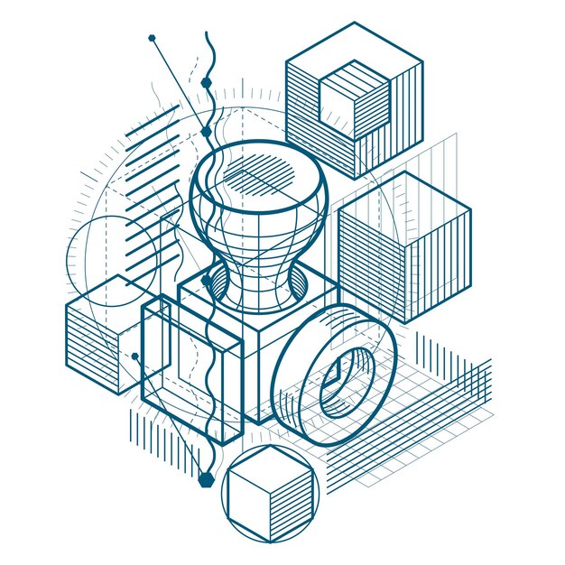 Fond Vectoriel Abstrait Avec Des Lignes Et Des Formes Isométriques. Cubes, Hexagones, Carrés, Rectangles Et Différents éléments Abstraits.