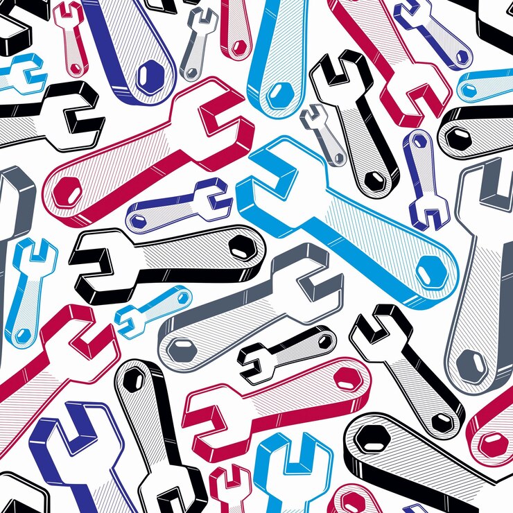 Vecteur fond vectorielle continue avec des clés 3d détaillées. outils de travail, clés tridimensionnelles. arrière-plan des instruments de réparation, à utiliser dans la conception et comme papier d'emballage.