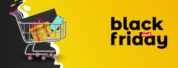 Fond de vendredi noir avec chariot de supermarché