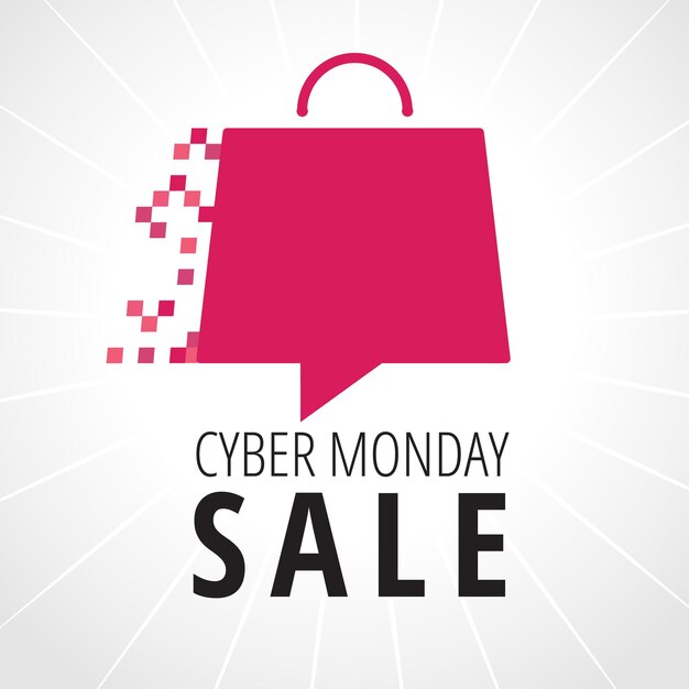 Fond De Vente Cyber Monday Avec Sac De Magasin Rose Et Pixels. Concept De Vente Discount Cyber Monday.