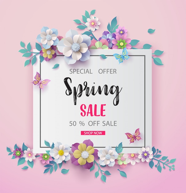 Fond de vente de printemps avec belle fleur