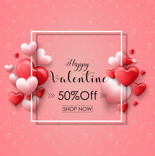 Fond de vente Saint-Valentin avec coeur de ballons