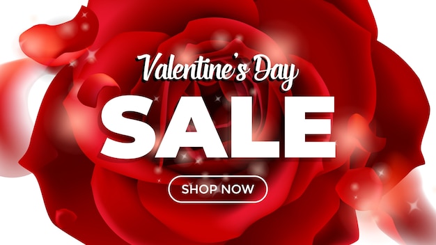 Fond de vente Saint-Valentin avec fleur rose et coeur