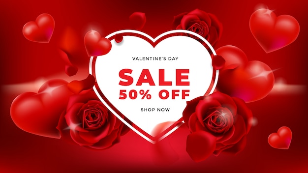 Fond de vente Saint-Valentin avec des roses et des coeurs