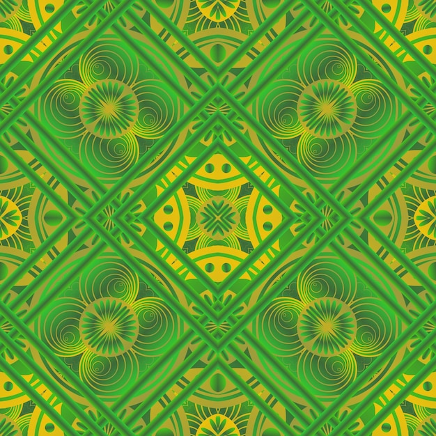 Fond vert et jaune avec un motif de fleurs et de feuilles.