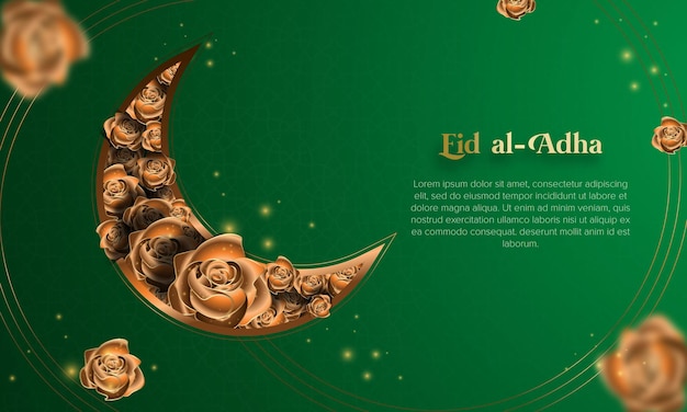 Fond Vert Vecteur Eid Al Adha Mubarak Avec Golden Rose