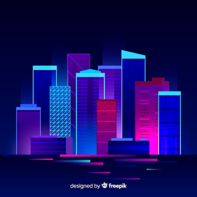 Fond de ville plat nuit futuriste