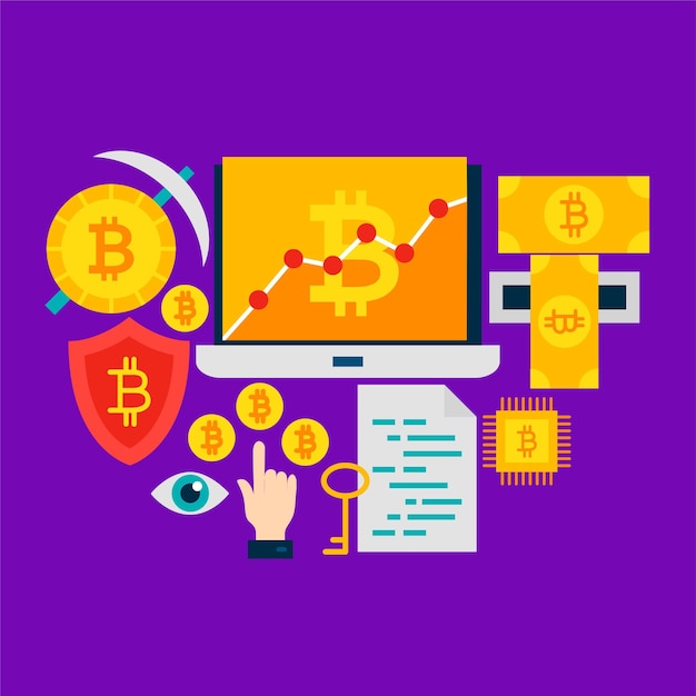 un fond violet avec une image d'un symbole financier et un signe dollar