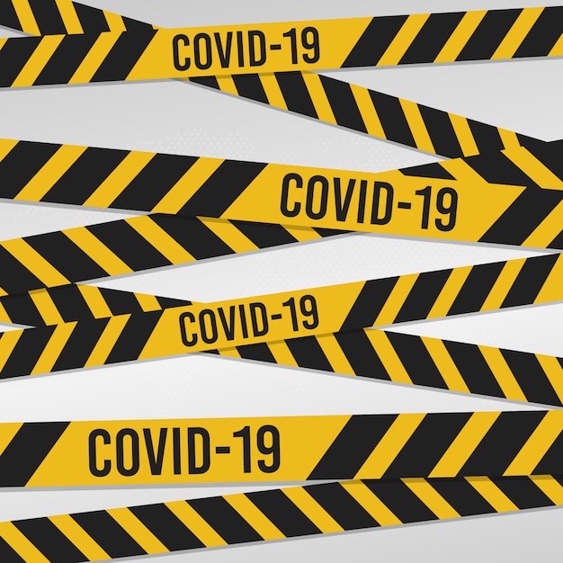 Fond de virus de bannière de bande de police. Infographie médicale de coronavirus. Infection par un virus modifiable.