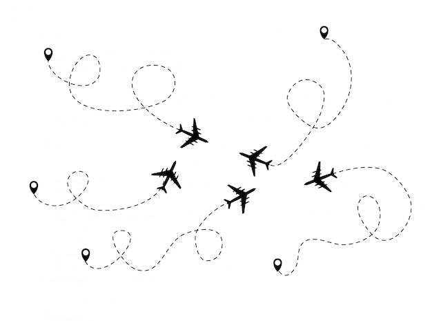 Fond De Vol En Pointillé Avion. Illustration Vectorielle