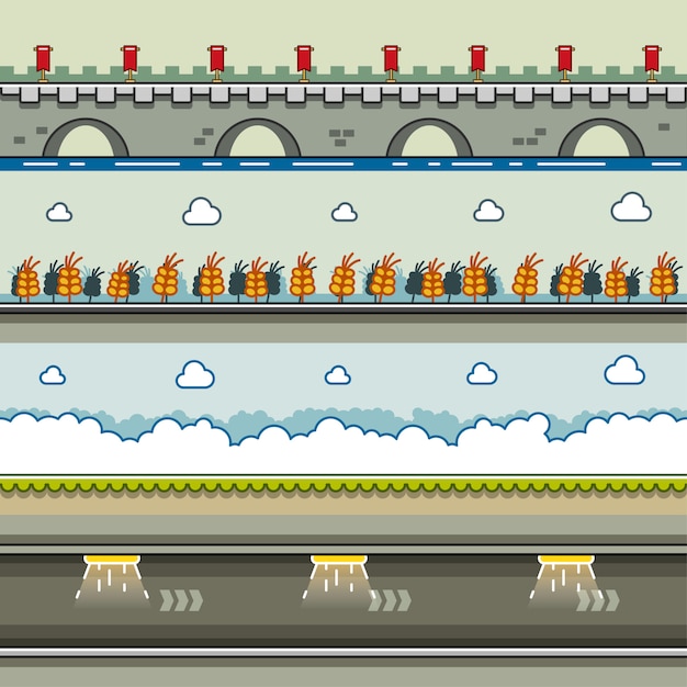 Vecteur fonds de parallaxe pour les jeux vidéo