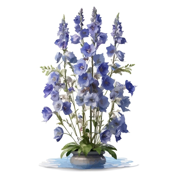 Vecteur fontaine magique à l'aquarelle delphinium clipart fond blanc modifiable