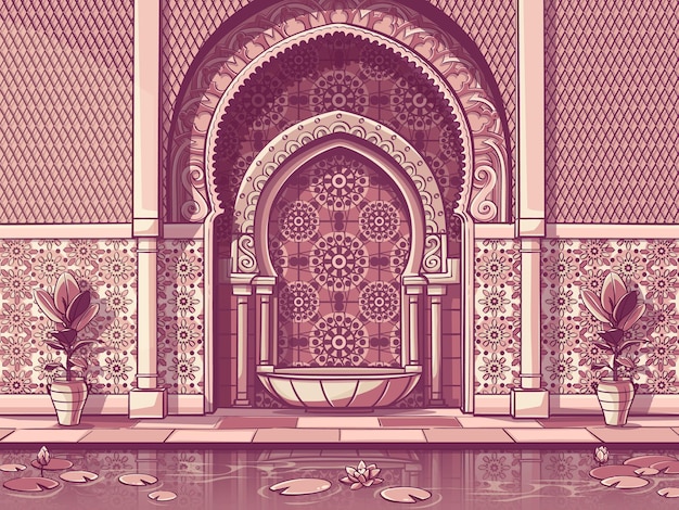 Vecteur fontaine de style marocain avec de fines mosaïques colorées