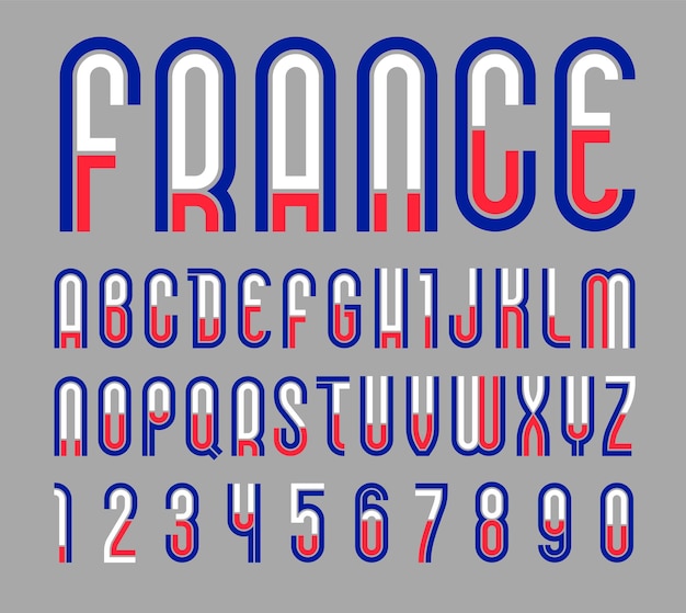 Fonte France. Alphabet Lumineux à La Mode, Lettres Colorées Sur Fond Noir.