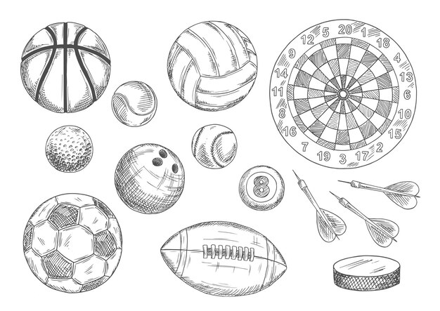 Vecteur football football américain et basket-ball tennis et baseball volley-ball et bowling