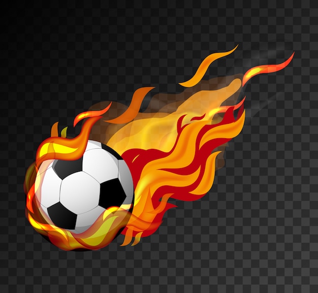 Football avec grande flamme tir sur fond noir