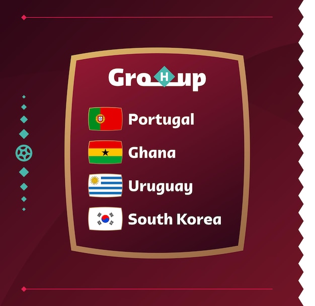 Football Mondial 2022 Groupe H Drapeaux Des Pays Participant Au Championnat Du Monde 2022 Illustration Vectorielle