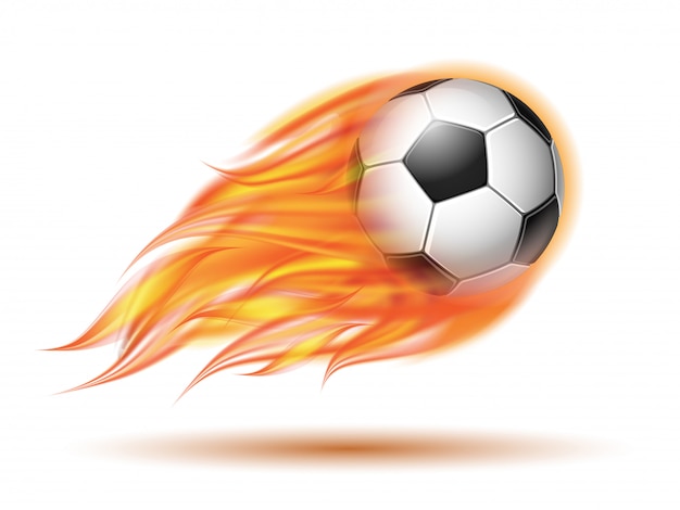 Football volant ou ballon de football en feu.