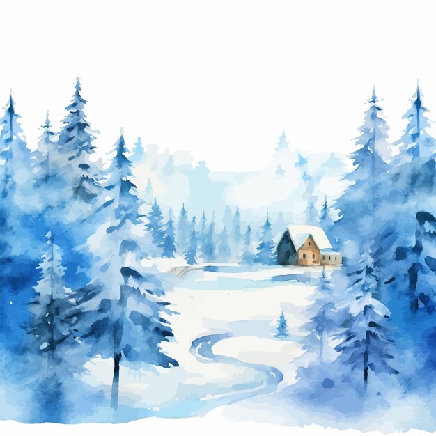 Forêt Bleue Enneigée De Noël De Vecteur