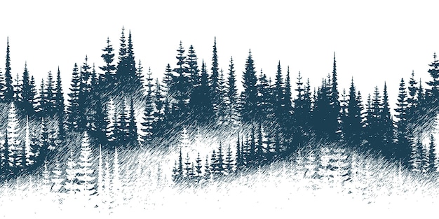 La Forêt Dans Le Brouillard Imitation D'un Dessin Vectoriel Au Crayon Arrière-plan Blanc